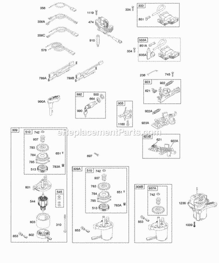 Alternator Electric Starter Electrical Flywheel Brake Ignition Diagram and Parts List for 12J802-0861-01  Briggs and Stratton Engine